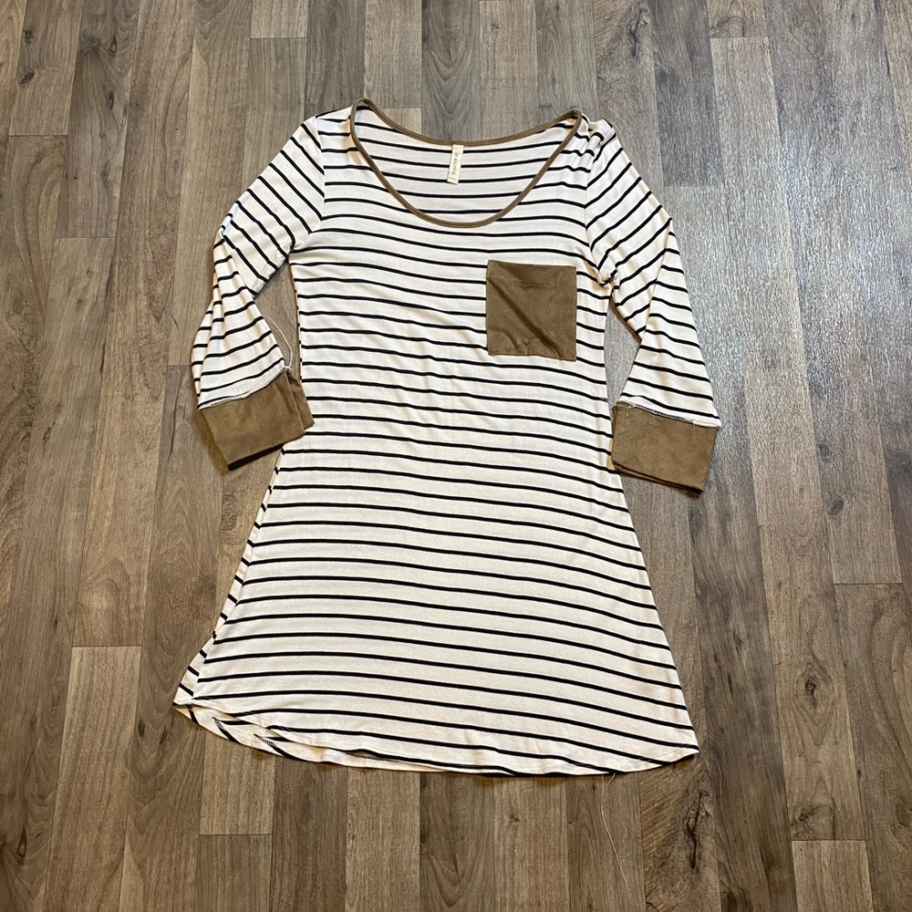 My Beloved Striped Suede Cuff Swing Dress Size Small